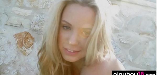  Naked blondie creaming her body after outdoor yoga